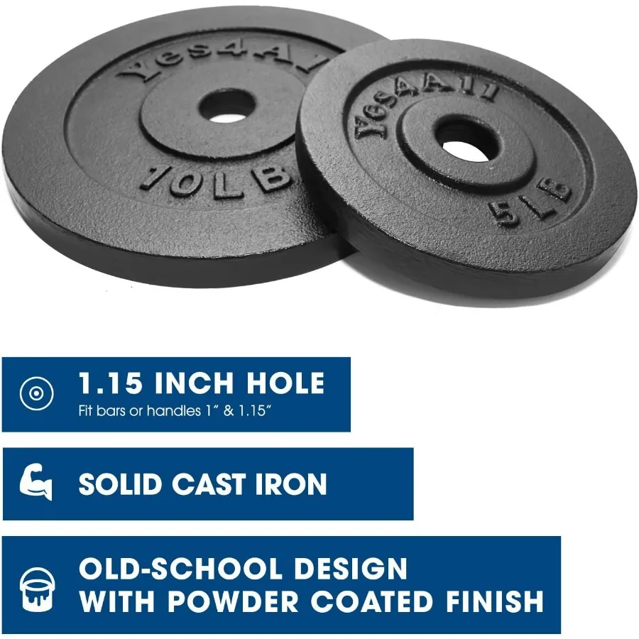 2x5lb + 2x10lb (Set of 4) 1.15 Inch Cast Iron Weight Plate - Ideal for Dumbbell Handle, Strength Training & Weightlifting (Set)