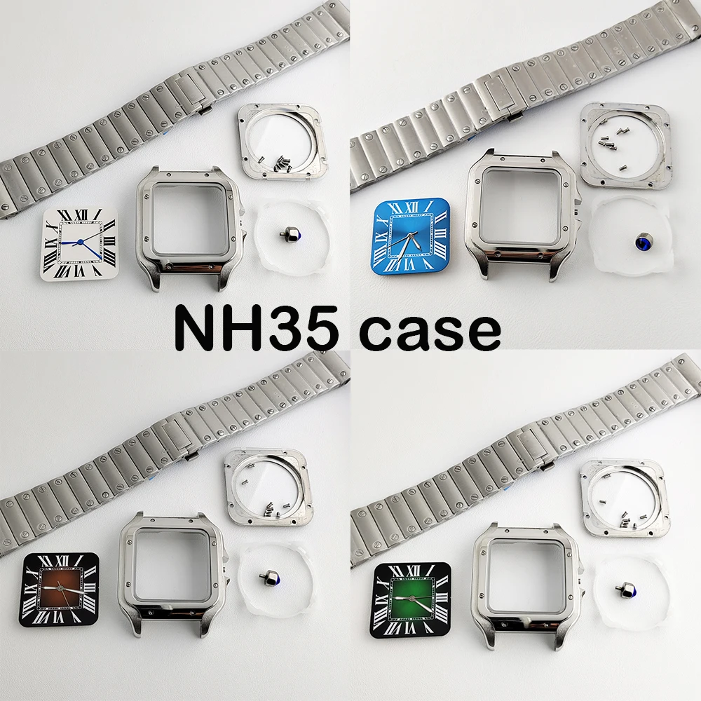

NH35 case NH35 dial Square Dial Roma Dial Watch Case Folding Buckle Square Case fit NH35 NH36 movement Watch accessories