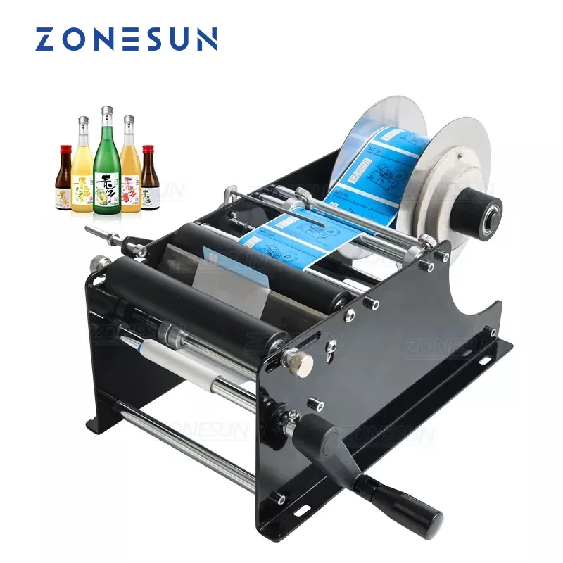 ZONESUN Manual Labeling Machine Handle Glass Plastic Bottle Sticker Label Applicator Adjustable Labeler Small Machine ZS-50