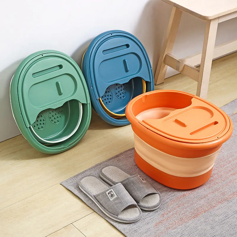 Foldable Foot Bath Bucket Massage Foot Wash Basin Home Laundry Tub Bucket Children's Bath Basin Portable Soak Tub Lid