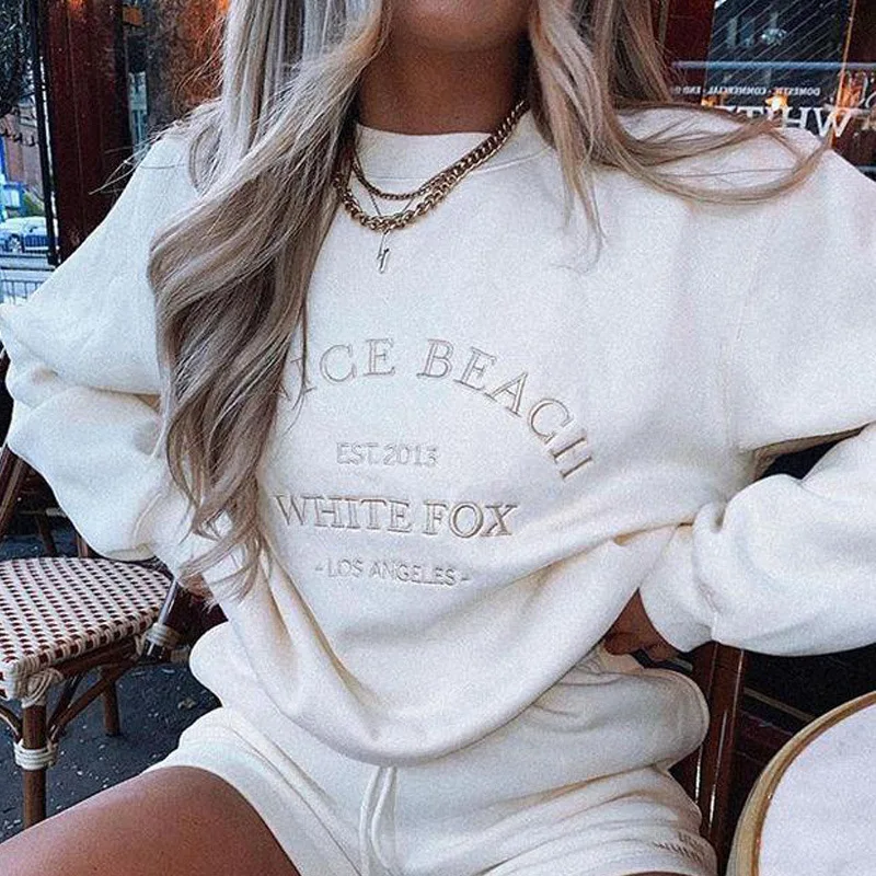 

Letter Embroidery White Vintage American Sweatshirt Women Loose Streetwear Long Sleeve Casual Girls Tops 2022 Winter Tops