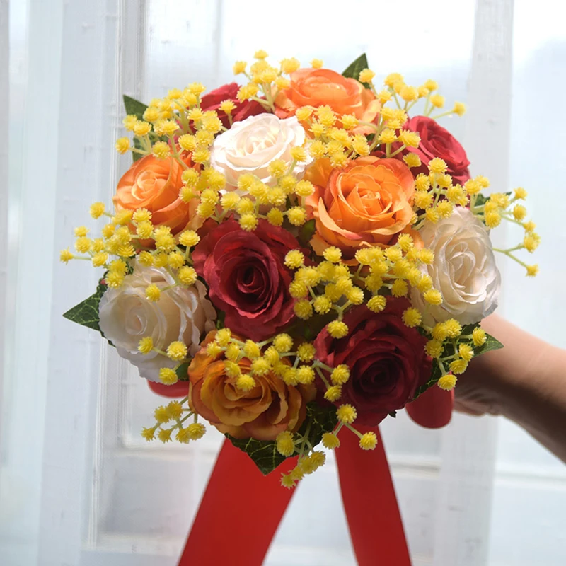 Wedding Bouquets Wedding Flower Decoration Bridal Bridesmaid Holding Flowers Bouquet Artificial Silk Rose Flower Bouquet Bride Wedding Marriage Party Accessories