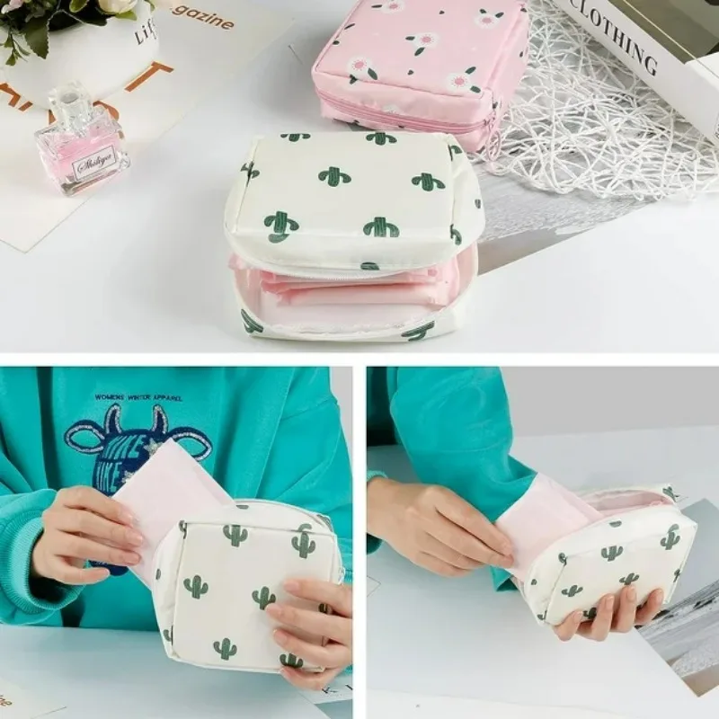 Travel Waterproof Tampon Storage Bag Cute Sanitary Pad Organizer Portable Makeup Lipstick Key Holder for Women and Girls