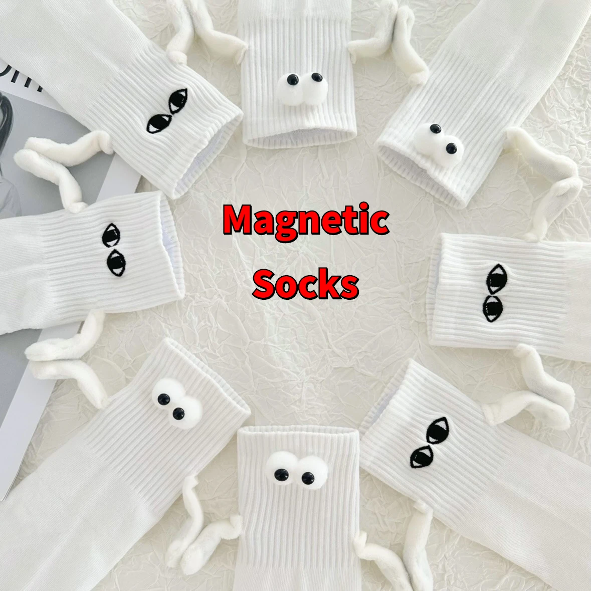 

Fashion Funny Creative Magnetic Attraction Hands Black White Cartoon Eyes Couples Socks 1 Pair Celebrity Couple Socks