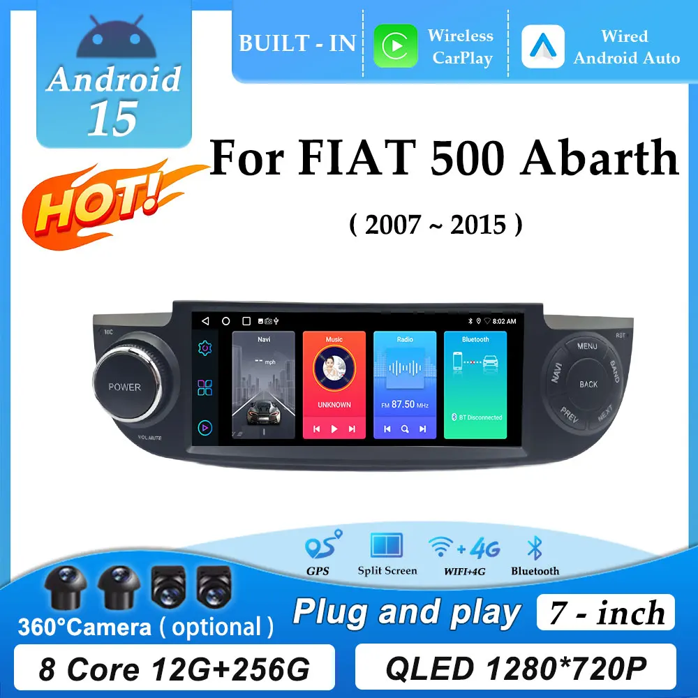 Para FIAT 500 Abarth 2007 - 2015 Android 15 Carplay Auto 7 pulgadas GPS Navi Radio de coche reproductor Multimedia pantalla dividida vídeo DSP 4G BT 1