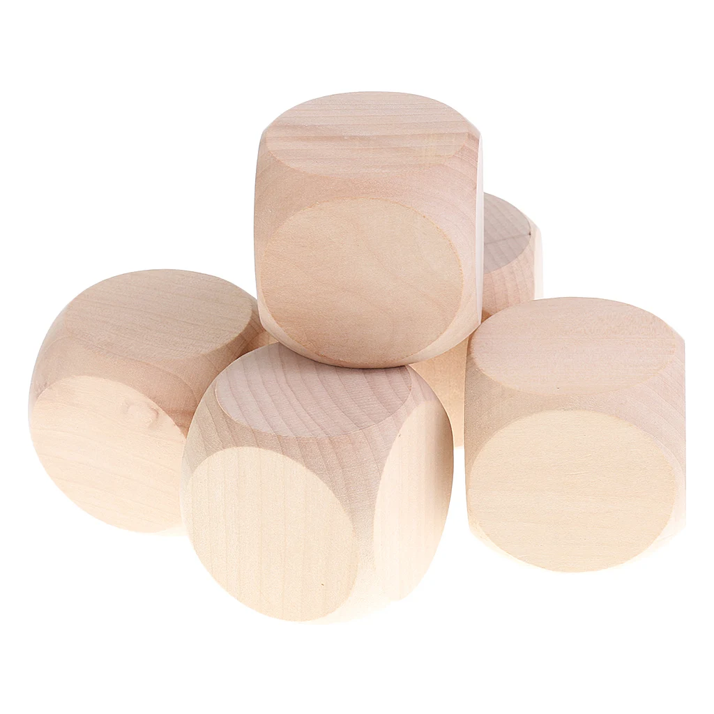 5 Lot Wooden Dice Unfinished Craft Blocks Cubes for DIY 60mm