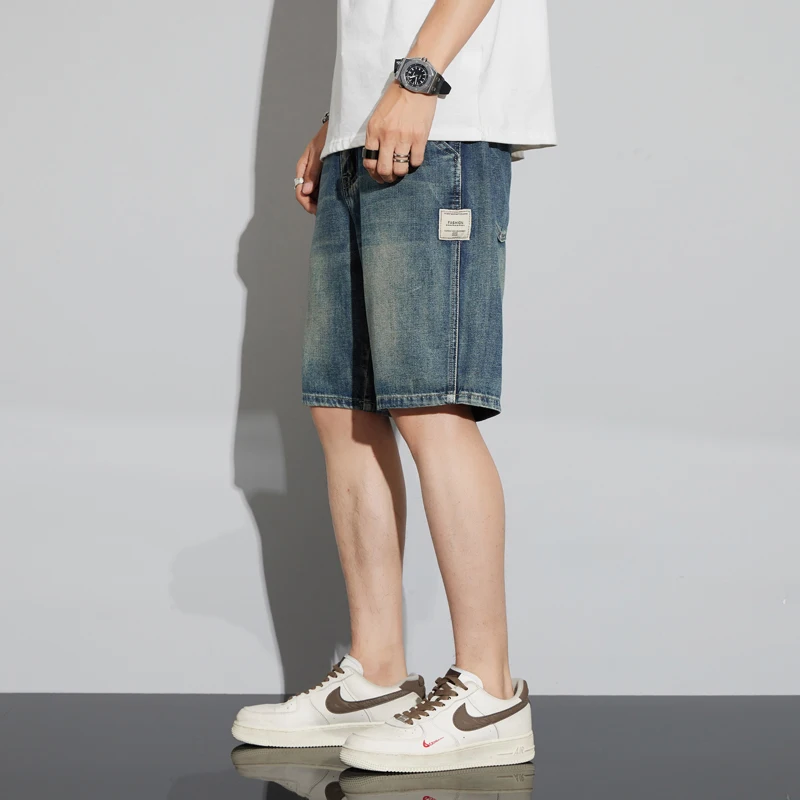 Summer Vintage Denim Shorts Men's Fashion Straight Casual Loose Streetwear Bermuda Jeans Male Short Pants Streetwear 3