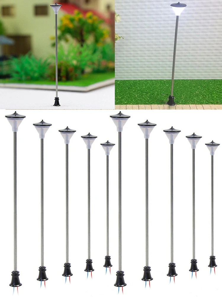 10 Stücke Modell Eisenbahn Straßenlaternen Warmweiß OO HO Maßstab Lampen Post 1:87 Straßenlaterne Einzelkopflampen Gartendekoration – Detail 7