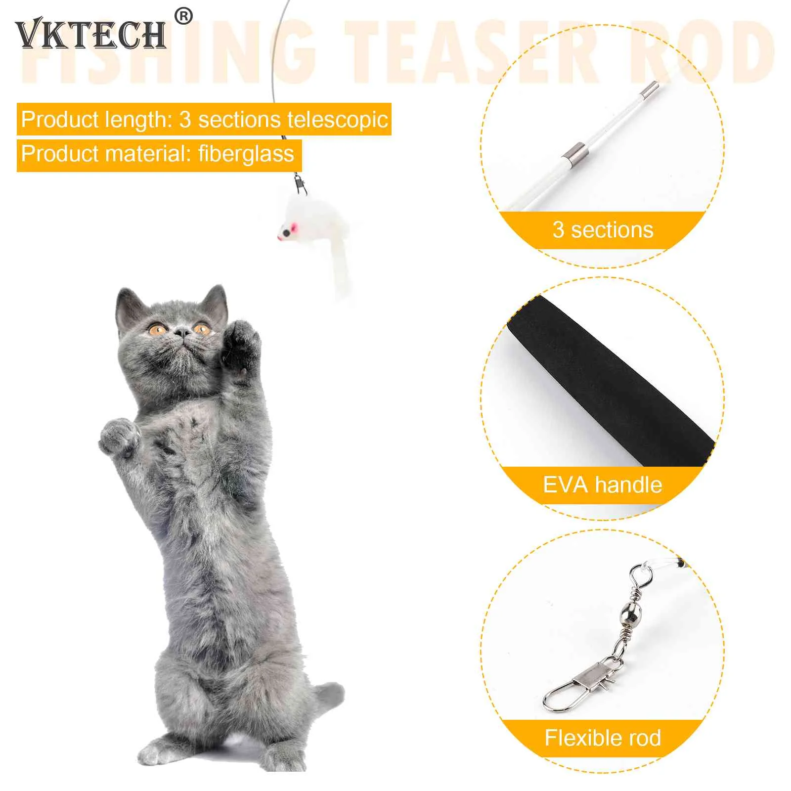 Retractable Rod Feather Funny Cat Stick Toy ,Cat Fishing Pole Toy for  Indoor Cats,Kitten,Kitty(Random Color) 