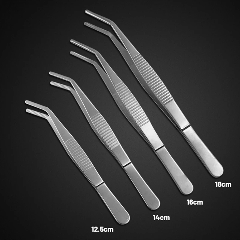 12.5/14/16/18 Stainless Steel Tweezers with Curved Pointed Serrated Tip Daily Garden Tool All-purpose Plier