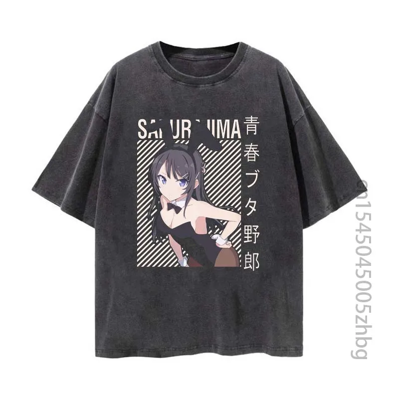 

Rascal Does Not Dream Of Bunny Girl Sempai Anime Woman Shirt Vintage Distressed Tshirt Manga Graphic T Shirt Men Tops