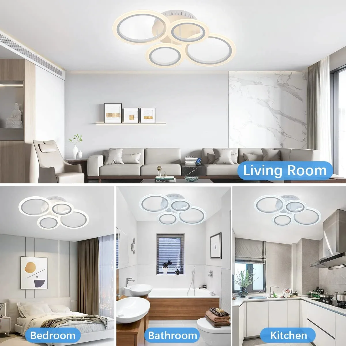 Modern ceiling lamps kitchen living room three-color dimming remote control round rings Ceiling chandelier modest home