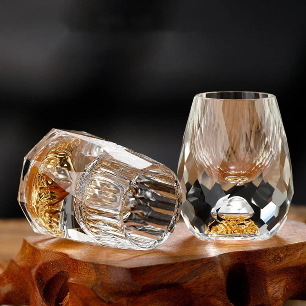 15ML Crystal Glasses Gold Foil Crystal Shot Glasses For Vodka Glass Wine Set Double Glass Wine Cup For Home Bar Liquor Cups