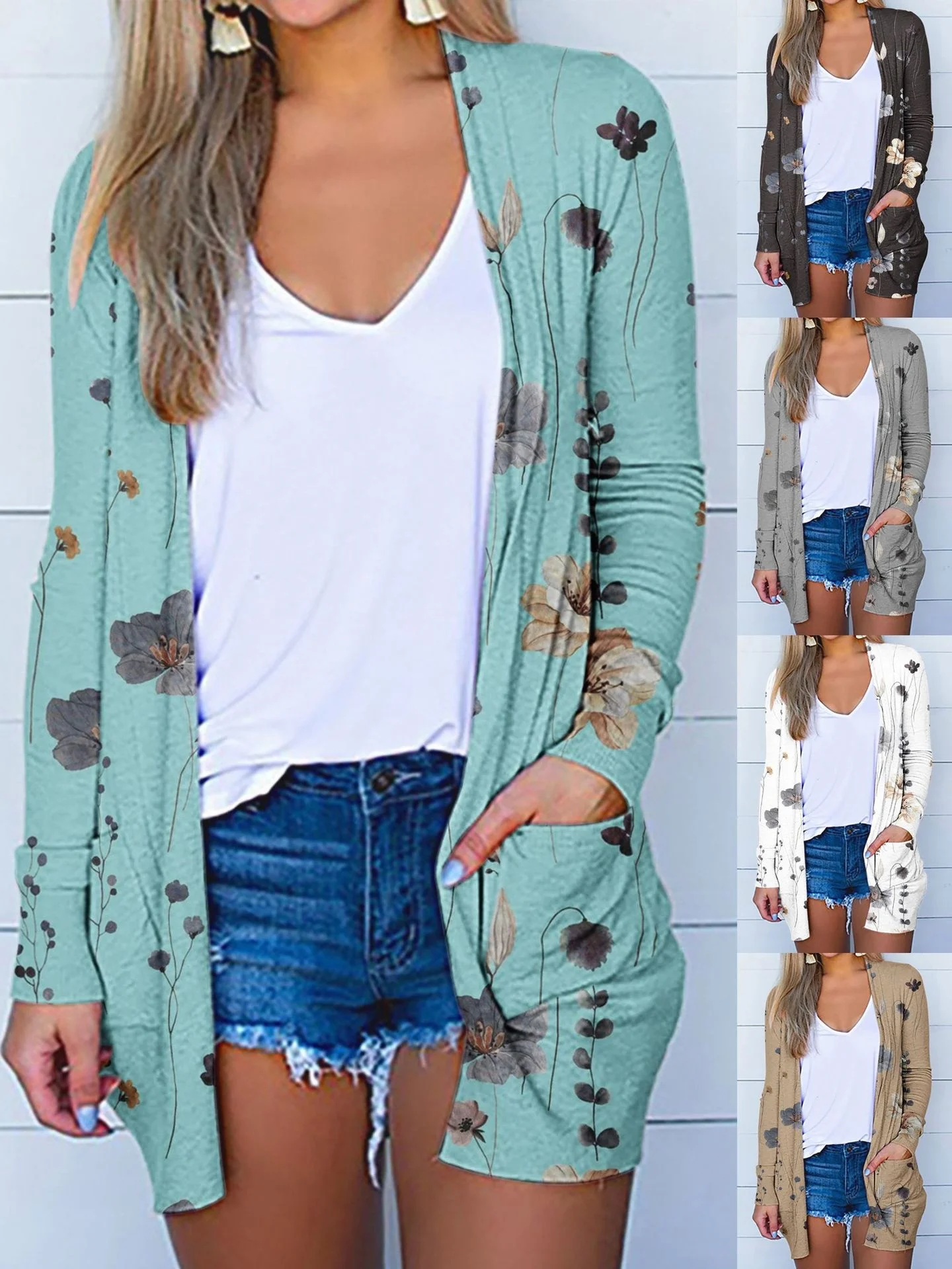 

Women Letter Printing Pocket Cardigan Coat Multi Color Casual Long Sleeve Jacket Coat