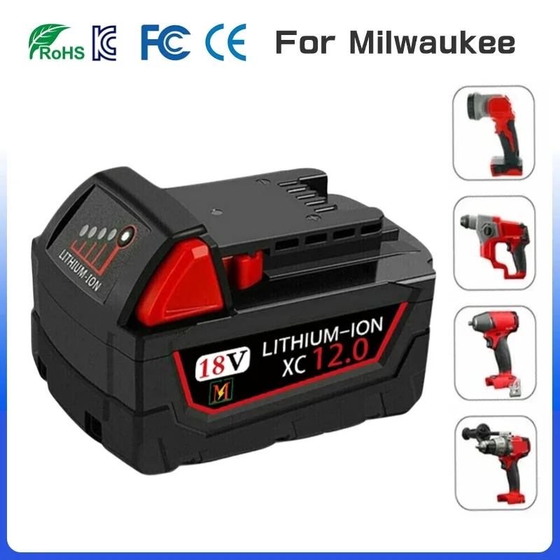 

18V 12.0Ah Replacement for Milwaukee M18 XC Lithium Battery 48-11-1860 48-11-1850 48-11-1840 48-11-1820 Rechargeable Batteries