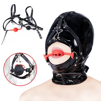 BDSM Mask for Men Women Leather Removable Strap Dildo Ball Gag Blindfold Fetish Slave Bondage Erotic Sex Toy Harness Toys Adult 3