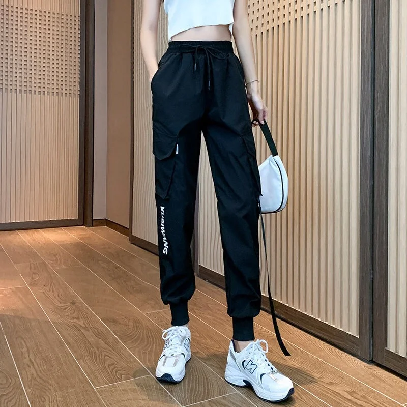 

Women's Black Cargo Pants Sweatpant Harajuku Korean Style Sport Joggers Hip Hop Pants Y2k Baggy Trousers Streetwear
