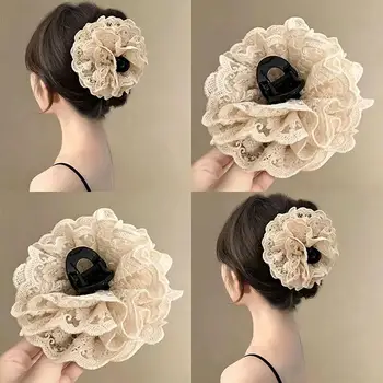 Fermaglio per capelli in pizzo da donna e ragazza, a forma di fiore, elegante, per coda di cavallo, idea regalo