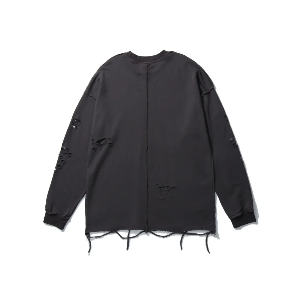 Camisolas rasgadas de manga comprida para homens e mulheres, pulôveres de ombro, streetwear com buracos rasgados, roupas grunge, sloth tops, primavera