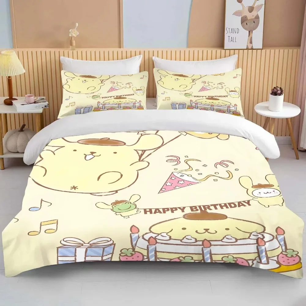 

Sanrio Pom Pom Purin 3 Pcs Bed Set Twin Queen King Comforter Sets Duvet Cover Set Soft Girls Bedding Set 1 Cover + 2 Pillowcases