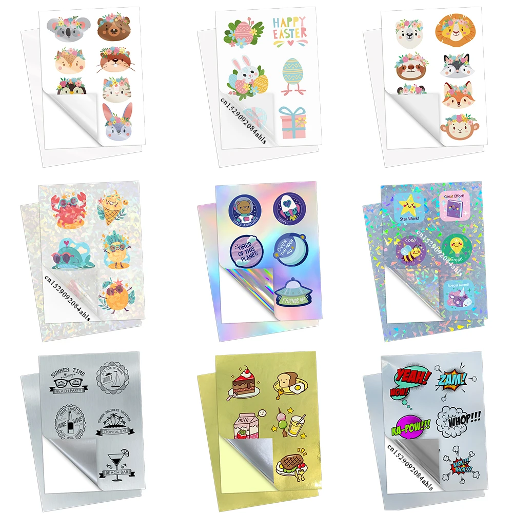 10 Sheets Vinyl Sticker Photo Paper for Inkjet Printer White Transparent Holographic Vinyl Paper A4 Size Adhesive Sticker Craft printer sticker paper
