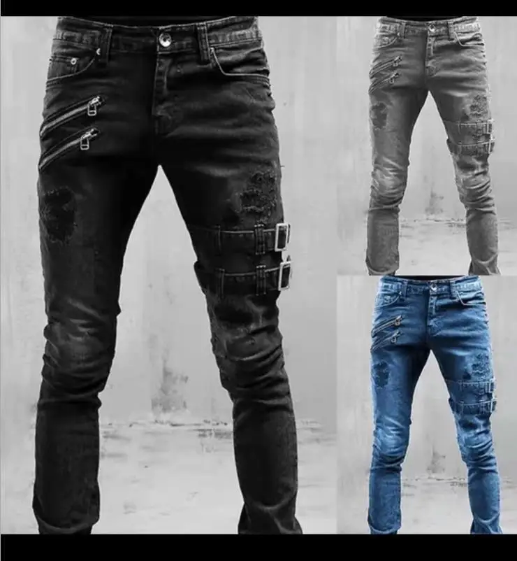 Jeans Dritti Uomo Denim Pantaloni Primavera Estate Boyfriend Jeans Streetwear Skinny Zips 3 Colori Cazual Pantaloni Lunghi In Denim