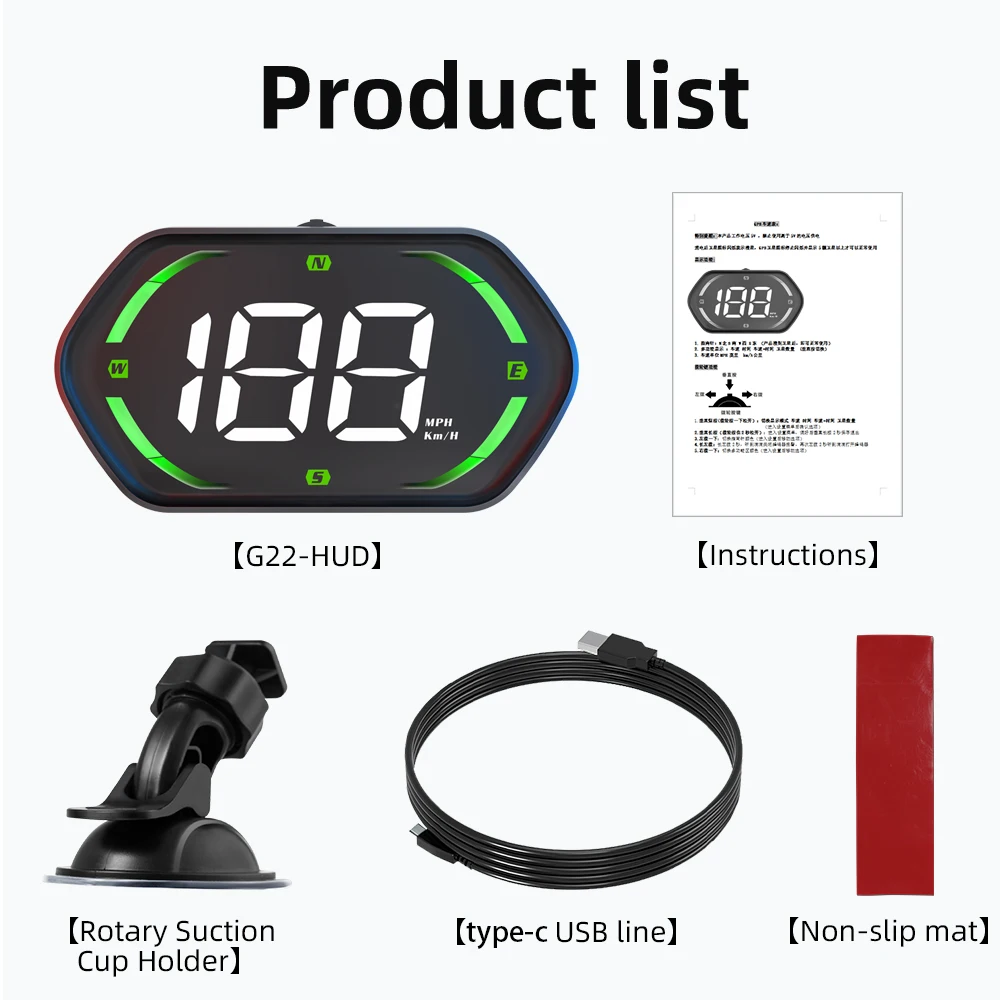 Computer di bordo GPS G22 per auto, display head-up HUD con indicatore di velocità KMH MPH, funzione di allarme e bussola per tutte le auto. - Image 3