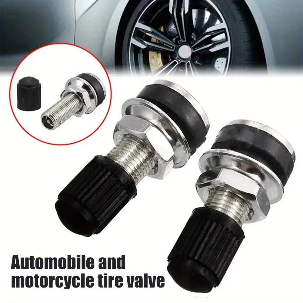 Universal Motorcycle Wheel Tubeless Valve Set with Dust Cap, 32mm (2-Pack)