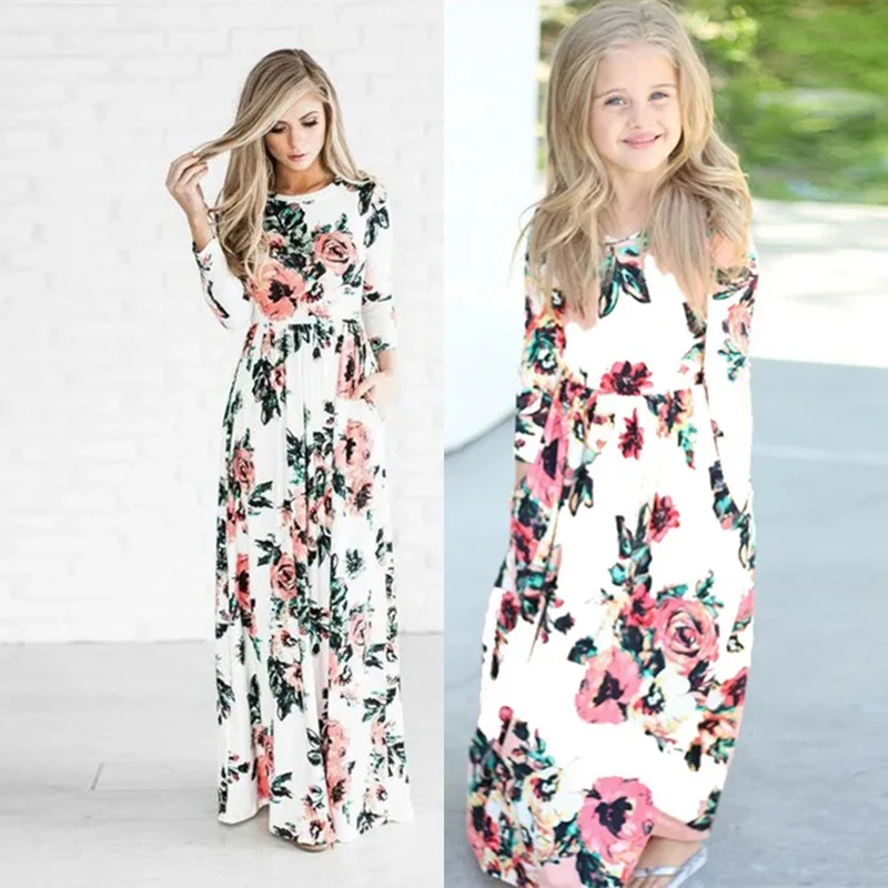 Summer Mommy and Me Matching Floral Dresses for Mothers and Daughters