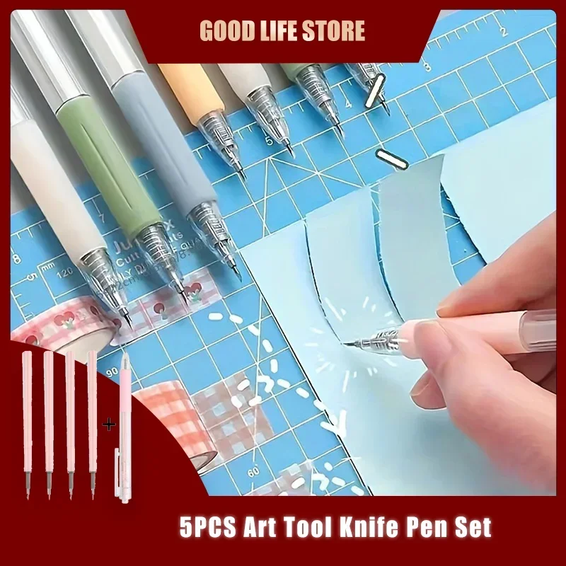 Utility Knife Press Pen Utility Knife Set Sticker Scrapbook Cutting Tools School DIY Art Supplies Compact and Practical Cutting Knife 5PCS