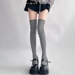 Women's Classic Striped Knee-High Stockings - Fashionable & Versatile Solid Colors - One Size (1 Pair Grey)
