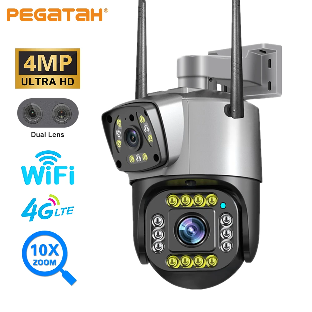 4G PTZ Camera HD Dual Lens Outdoor Security IP Camera AI Human Detect Color Night Vision Surveillance CCTV Surveillance Cameras