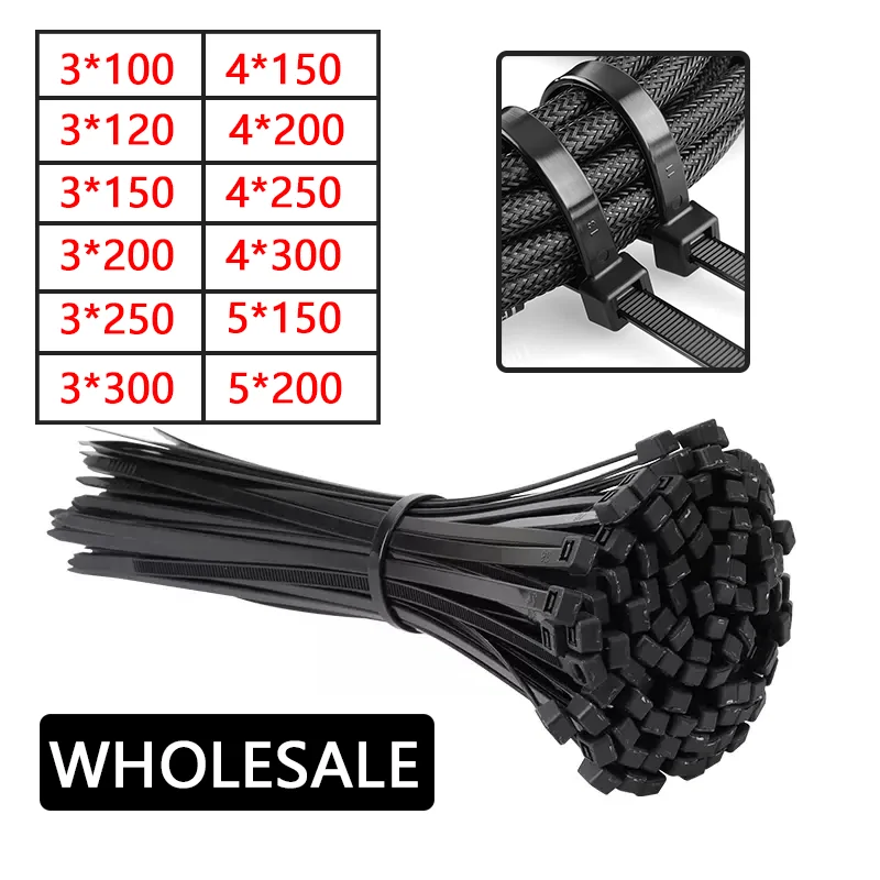 Nylon Cable Ties Pack of 1000/250Pcs 3*100 3*150 4*200 Self-locking Wire Zip Ties Set Kit Supply Fasteners Hardware