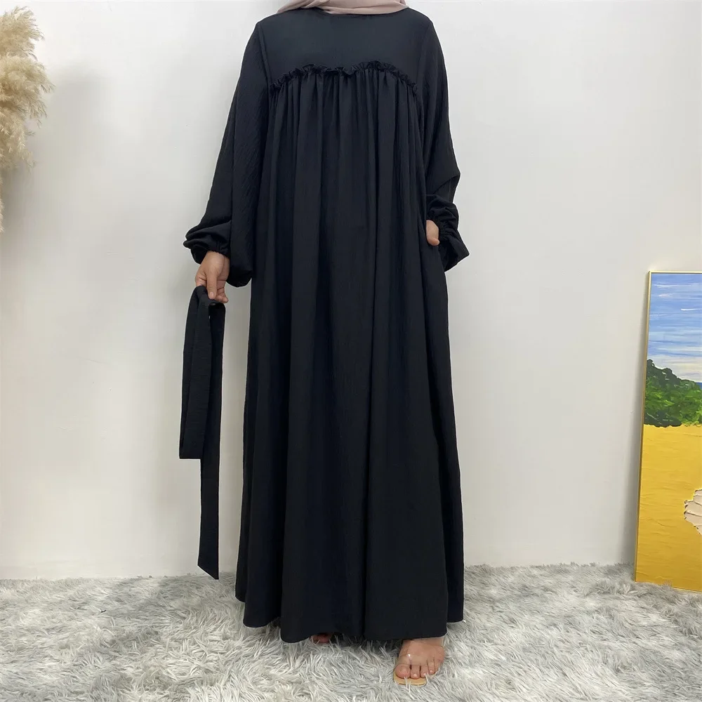 Plain Abaya Crepe Muslim Long Dress Ramadan Eid Loose Abayas for Women Islam Prayer Outfit Hijab Robe Dubai Turkey Modest Kaftan