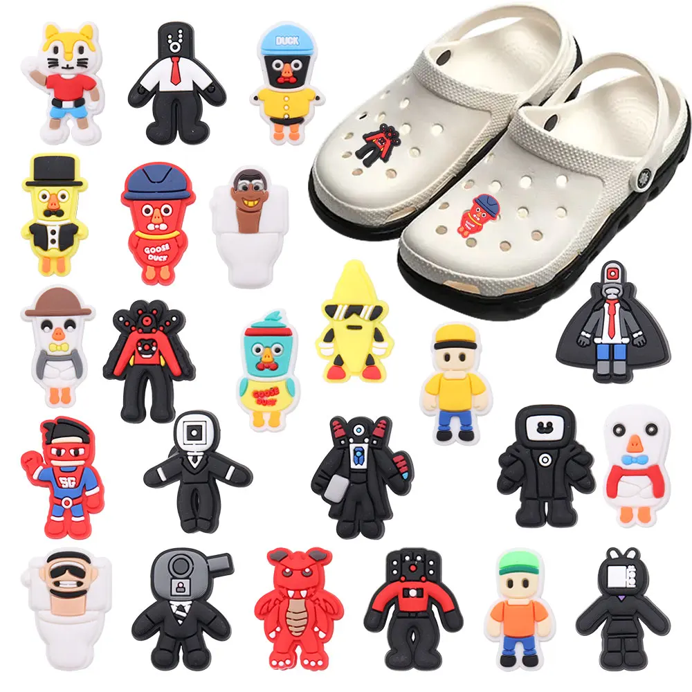 

Hot Sale 1-23pcs PVC Shoe Croc Charms Comic Cartoon Monster Robot Accessories Slippers Decoration For Jibz Children Present