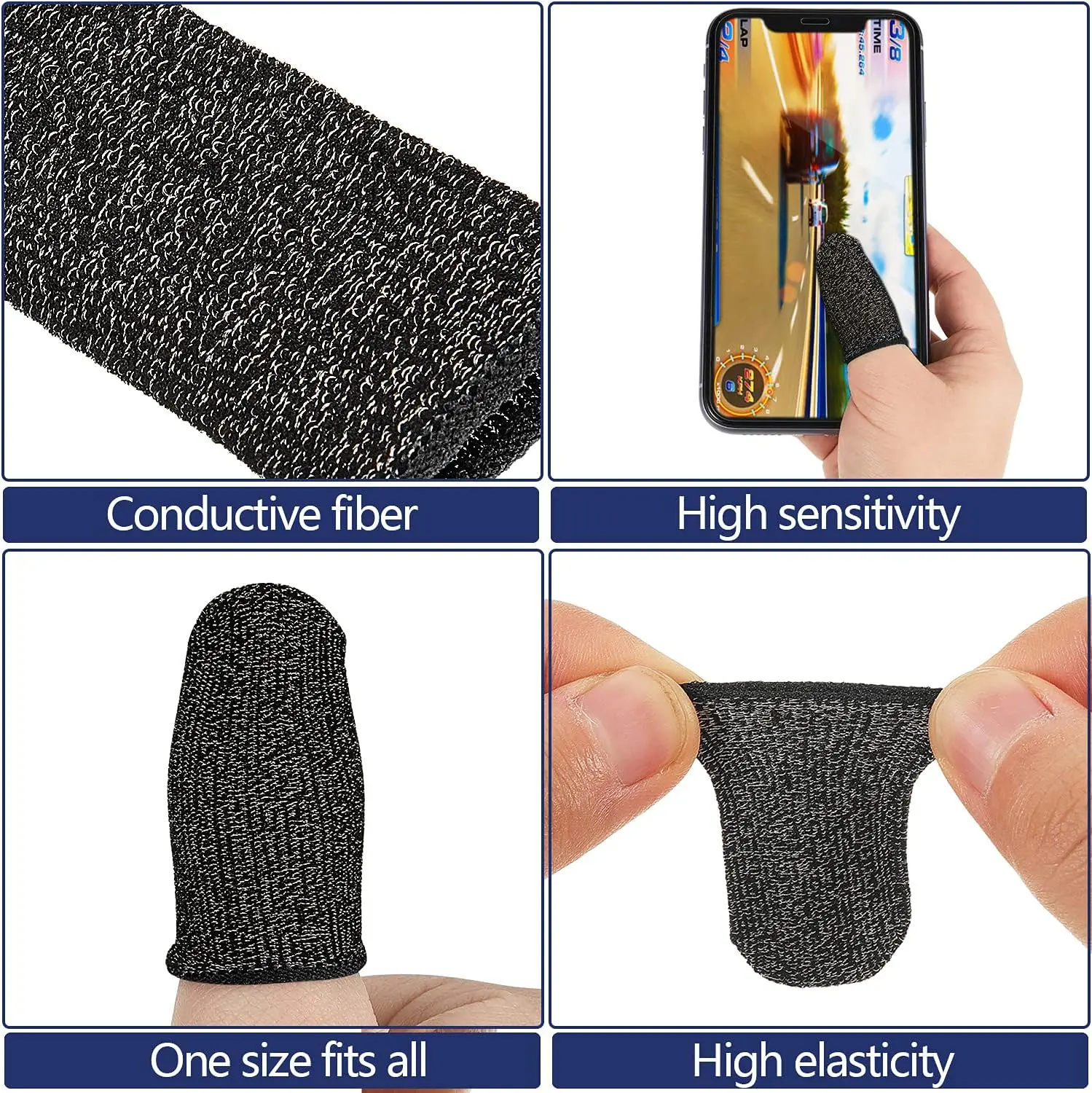 24Pcs Mobile Phone Finger Cuff Mobile Game Touch Screen Fiber Breathable Sweat Resistant