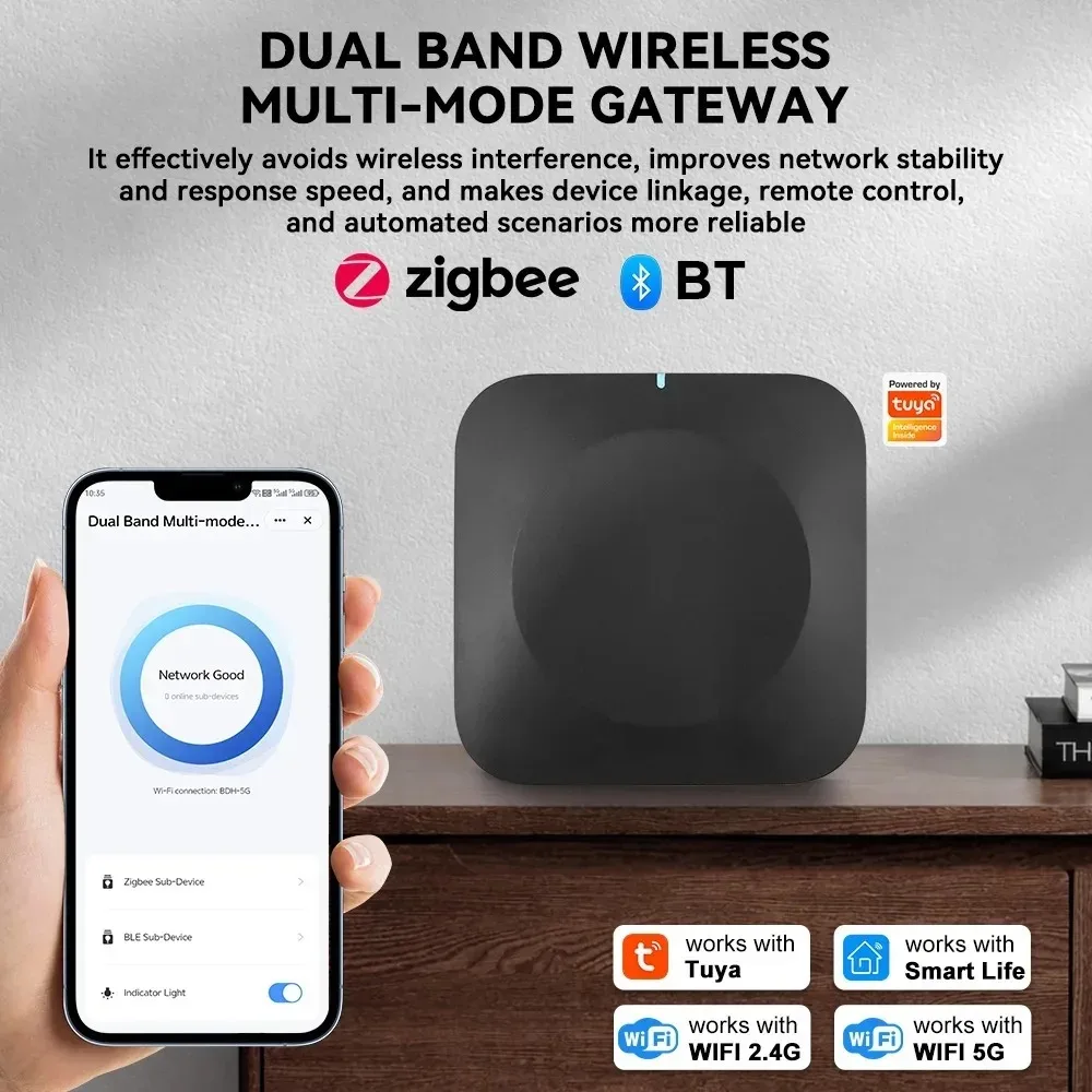 Tuya Zigbee 블루투스 게이트웨이, 2.4G/5G WiFi 허브, 로컬 자동화, 40m 범위, Tuya Smart Life와 호환되어 집 전체 제어 가능