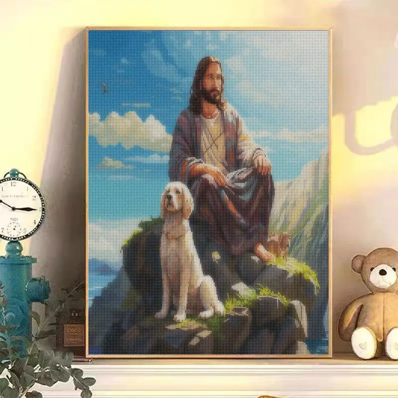 CHENISTORY Full Diamond Mosaic Jesus And The Lamb 5D Diamond Embroidery Painting Portrait Arts And Crafts Pictures For The Home diamond painting