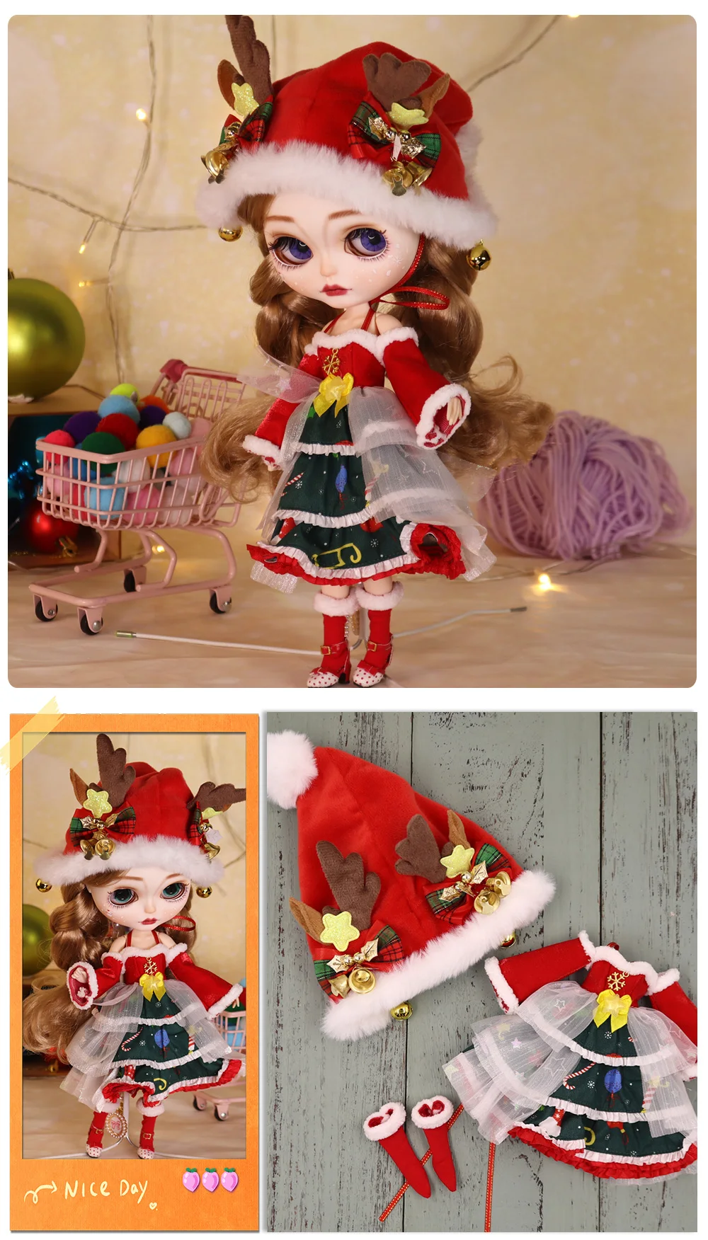 Outfits For ICY DBS Blyth Doll Christmas Clothes Santa Claus Dress Xmas Elk Suit 1/6 BJD Azone S Anime Girl