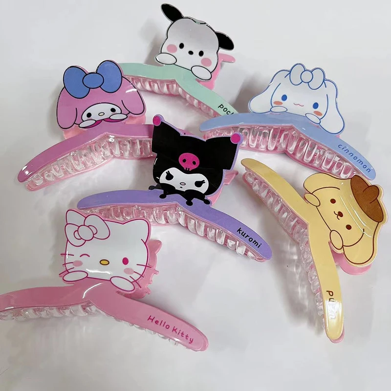 

Милый зажим для волос Sanrio, милый мультяшный зажим для волос в стиле аниме, милые зажимы для волос Kuromi Cinnamoroll Hello Kitty Shark, аксессуары для волос
