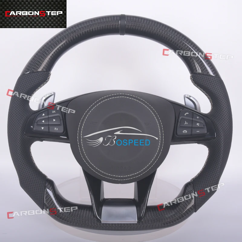 업그레이드 가죽 탄소 섬유 LED 스티어링 휠, 메르세데스 벤츠 W205 AMG W212 W213 CLA C300 W204 W246 GLB A45 E 클래스 A 클래스용