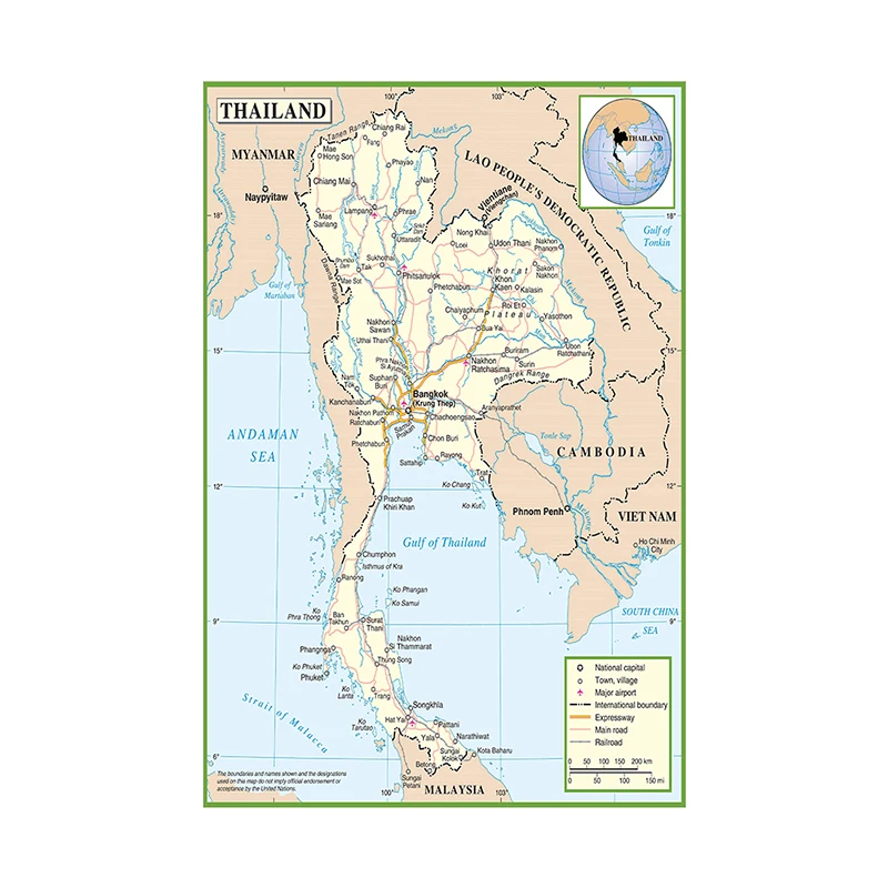 150*225cm The Thailand Administrative Map Canvas Painting Wall Decorative Poster Unframed Print Living Room Home Decoration