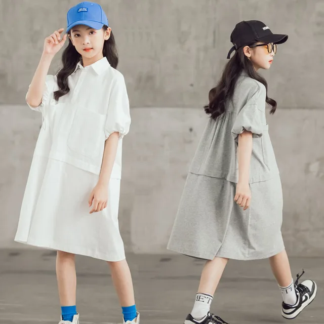 Girls Dress 2023 Summer New Knitted Cotton POLO Collar Dress