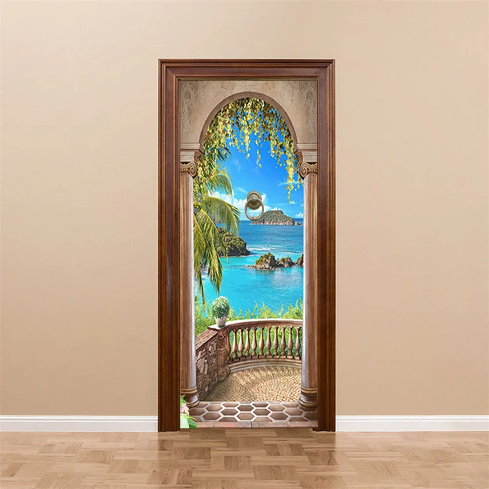 door wallpaper stickers PVC Self-Adhesive Waterproof Door Sticker Modern 3D Vision Abstract Line Wallpaper Living Room Bed Study Home Decor Art Poster