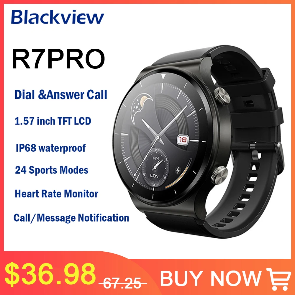 Blackview R7Pro Smartwatch 1.57″ HD Screen Bluetooth Calling Heart Rate  Monitor Waterproof Men Women Smart Watch Global Version