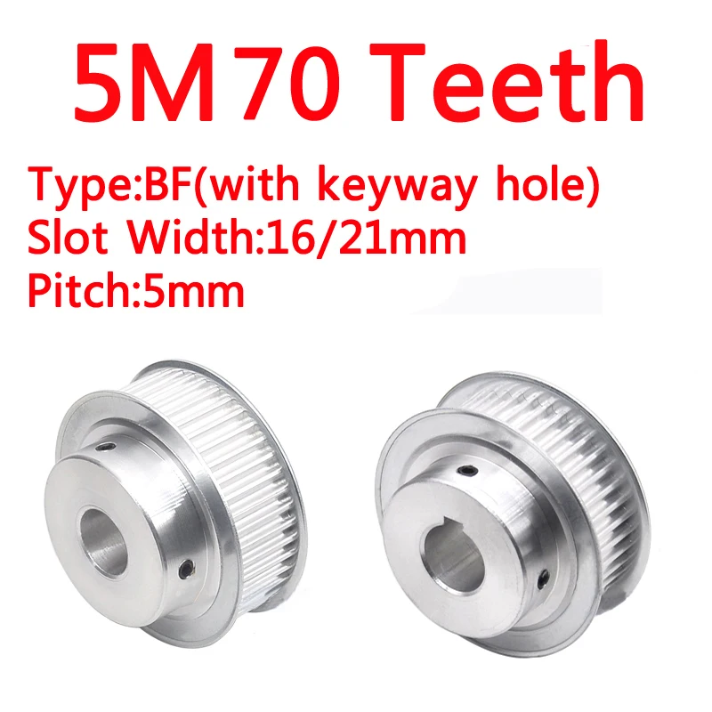 

5M 70 Teeth Timming Pulley 5M70T Synchronous Wheel Slot Width 16/21mm BF Type Convex Step Top Wire M6*2 with Keyway Hole 4X1.8mm