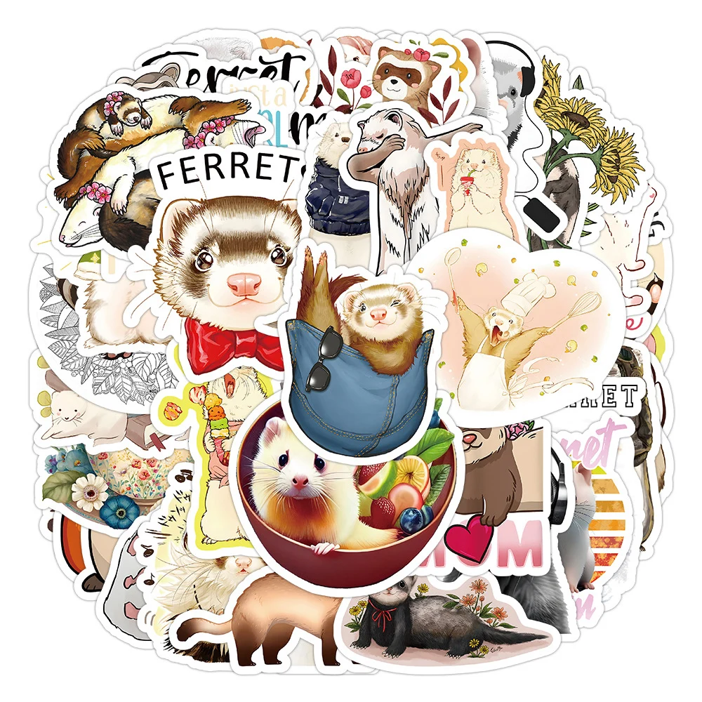 10/30/50PCS Kawaii Animal Ferret Cartoon Sticker Decals Decorative Phone Laptop Luggage Waterproof Cute Fun Sticker for Kid Gift