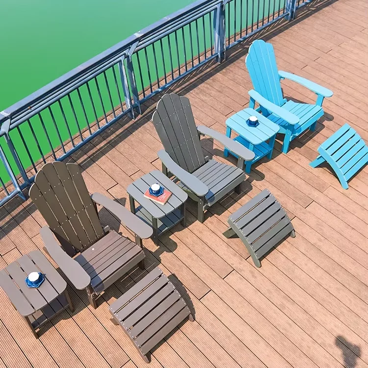 New Adirondack Folding Chair and Table Plastic Outdoor Fire Pit Chair Easy Maintenance Black/Blue Wood-Plastic Garden