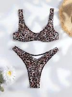 Leopard Bikinis Set Thong Swimsuit Push up Swimwear Low Waist Women Bathing Suit Sexy Folds 2025 Summer High Cut Bikini
