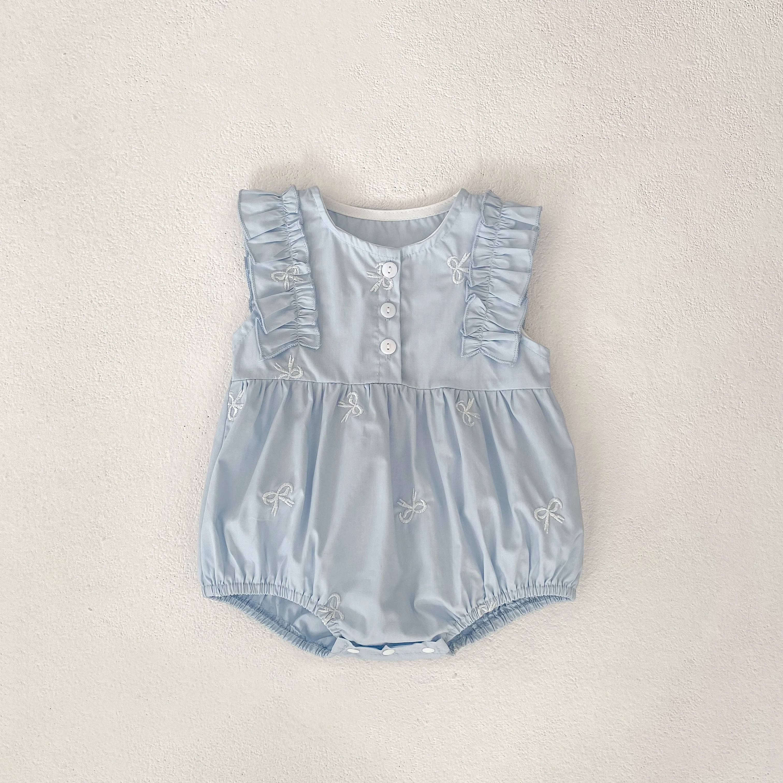 Neue Baby Mädchen Kleidung Blau Sommer Infant Baby Mädchen Overall Fliegen ärmeln Baumwolle Stickerei Bogen Neugeborenen Baby Mädchen Bodys – Detail 8